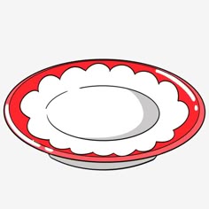 a red and white plate with scallops on the rim, isolated against a white background