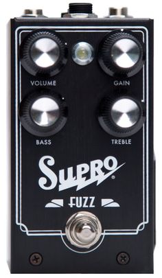 the super fuzz guitar effect pedal is black with silver knobs and two buttons