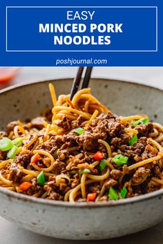 Better-than-takeout!  This Minced Pork Noodles stir fry is made with ground pork and cooked in the Hoisin Sauce mixture. It tastes better-than-takeout! Additionally, this dish is so affordable and easy to make! #mincedpork #noodles #hoisin #chineserecipes #recipes #stirfry #maindish #easyrecipe