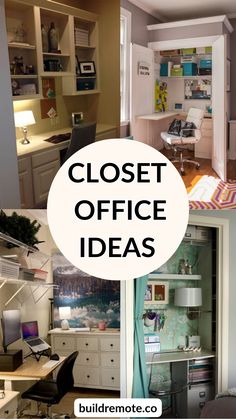 there are many different pictures with the words closet office ideas