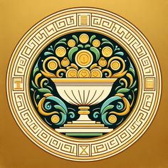 an art nouveau design with gold and green colors