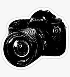 a camera sticker with the word canon on it's front and back side