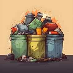 an image of trash cans with garbage in them