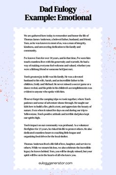 Dad Eulogy Example: Emotional