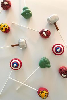 the avengers lollipops are arranged on top of each other