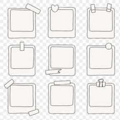 blank paper with clippings and pins on them, set of four different shapes