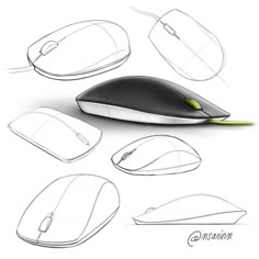 a computer mouse with four different angles