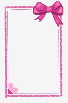 a pink frame with a bow and heart on the bottom, in front of a white background