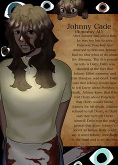 an image of a woman with long hair and blood on her body, standing in front of a sign