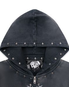 JULY 25 . “MEMENTO AMORI”  “SHDWANGL” “EARTHANGL” “DRKANGL”  — SWEATSUITS. MADE WITH HEAVY FRENCH TERRY & CUSTOM METAL HARDWARE & ALL OVER TRIBMAMETAL EMBROIDERY. PRE-MADE & EXTREMELY LIMITED STOCK.   FREE WORLDWIDE SHIPPING ON ALL SWEATSUIT ORDERS.   WANT EARLY ACCESS? TEXT “OVD” TO +1 (855)-579-1231 Hoodie Accessories, Clothing Studs, Cool Zip Up Hoodie, Alternative Hoodie, Punk Style Hoodie With Adjustable Hood For Streetwear, Pierced Hoodie, Jacket With Spikes On Hood, Black Zip Up Hoodie Outfit, Cybersigilism Embroidery