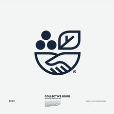the logo for collective good with two hands shaking each other's fingers and leaves