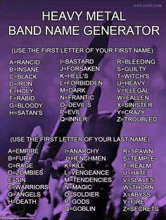 a black and white poster with the words heavy metal band name generator