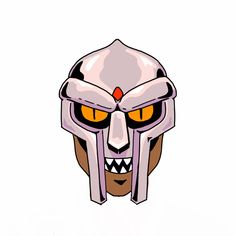 an image of a cartoon character wearing a helmet with big yellow eyes and fangs on it's face