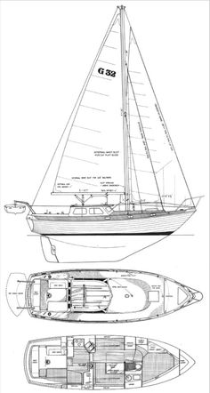 an image of a sailboat with plans for the front and back ends on it