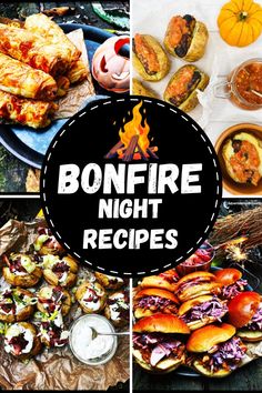 bonfire night recipe collage with images of different food items and the words bonfire night recipes