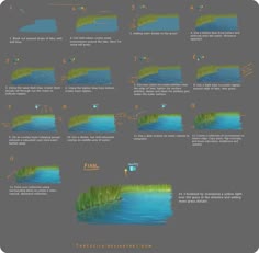 an image of some water and grass in different stages