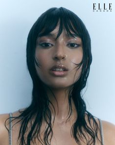 "Step into 2025’s Pinterest trend, Seawitchery: Wavy wet hair, seashells, and dazzling oceanic glam." Wet Hair Look, Black Wet Hair Look, Wet Hair On Face, Wet Hair Photoshoot, Model Wet Hair, Wet Hair Model Look, Wet Hair Shoot, Wet Hair Editorial, Wet Hair Look Editorial