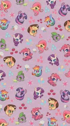 many little ponys on a purple background