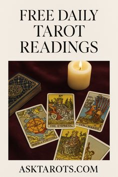 a candle and tarot cards with the words free daily tarot readings