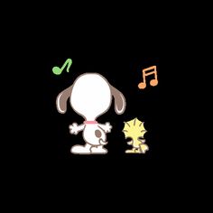 a cartoon dog is playing with a cat on the floor and music notes are in the background