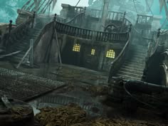 a screenshot of an old ship with stairs