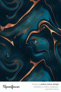 an abstract background with gold and teal colors in the form of wavy lines on top of each other