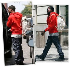 Awe the back pack !!! Kanye Bag, Kanye Backpack, Kanye West Backpack, Kanye West Timberlands, Kanye West Red Coat, Kanye West Louis Vuitton Bag, Kanye West Visvim, Kanye West Big Coat, Kanye West Red Jacket