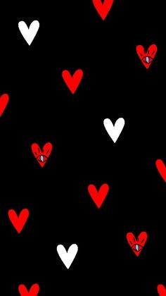 red and white hearts on a black background