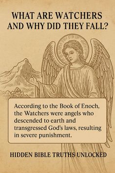 an angel holding a sign that says, what are watchers and why did they fall?