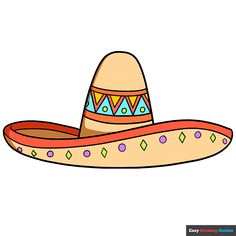a cartoon mexican sombrero hat with an ornament on the rim and colorful decorations