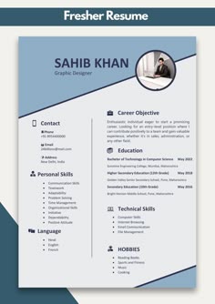 a professional resume template with blue accents