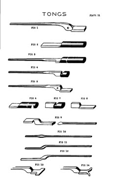 an old diagram shows the different types of tongs and other tools that are used to make