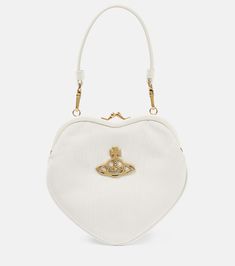 Belle Heart Mini leather-trimmed shoulder bag in white - Vivienne Westwood | Mytheresa Vivienne Westwood Purse, Heart Shaped Frame, Frame Purse, Bridal Bag, Heart Frame, Heart Bag, Designer Crossbody Bags, Purses Designer, Kurt Geiger