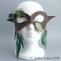 Vine Mask, Wood Elf Mask, Wooden Mask With Leaves, Metal Mask With Green Leaves, Leather Leaf Mask, Unique Leaf Mask Design, Leather Mask With Leaves, Leather Mask With Leaf Patterns, Leaves Mask