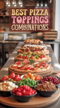 the best pizza toppings and combinations are on display at the buffet table in this restaurant