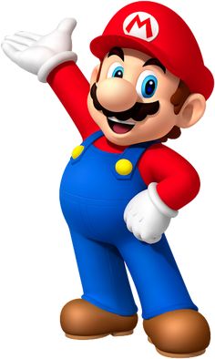 a cartoon mario is waving and smiling