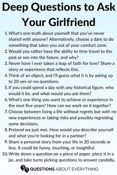 A list of Questions for your Girlfriend