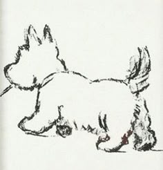 a drawing of a dog laying down on the ground