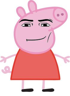 peppa pig in a red dress with one eye open and the other half closed