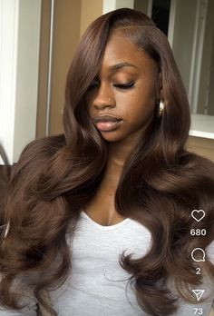 True Brown Hair, Brown Color Hair Black Women, Full Brown Hair, Brown Natural Hair Black Women, Brown Hair Colors Black Women, Chocolate Weave Hair, Dark Brown Sew In Weave, Brown Sew In Closure, Dark Brown Wigs Black Women