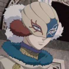 an anime character with white hair and blue eyes wearing a fur collared coat, standing in front of a building