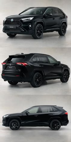 four different types of suvs are shown in three different positions, one black and the other white