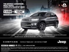 the jeep advertises its new suv, which is available for purchase in stores