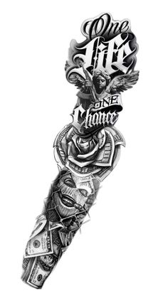 a black and white tattoo design with the words one time on it's arm