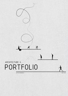 an advertisement for the architecture of portfolio, with people walking and riding skis
