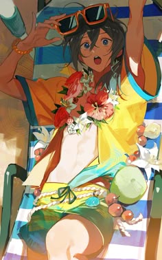 a woman sitting on top of a beach chair