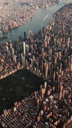 an aerial view of new york city from the air