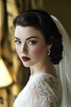 Winter Wedding Makeup Looks, Old Hollywood Wedding Makeup, Vintage Wedding Makeup, Vintage Bride Makeup, Moody Bridal Makeup, 1920s Wedding Makeup Brides, Vintage Bridal Makeup, Winter Wedding Makeup, Wedding Makeup Vintage