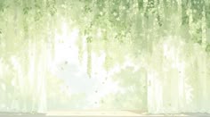 an open window with green leaves hanging from it's sides and the sun shining through