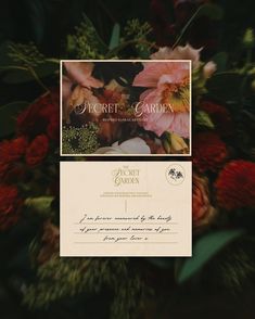 the perfect garden gift card with flowers and greenery in it on a black background